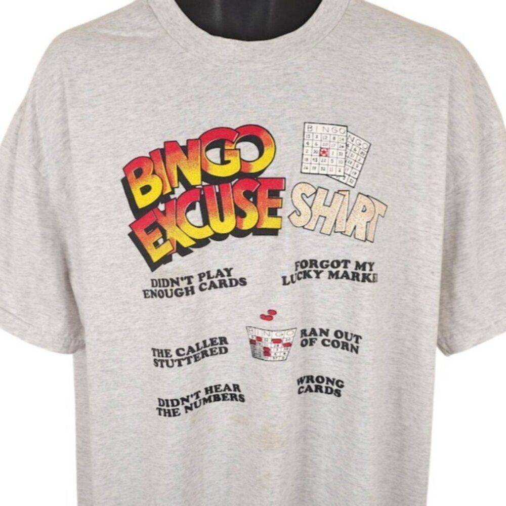 Vintage Bingo Excuse T Shirt Mens Size XL Gray 90s Funny Humor Joke